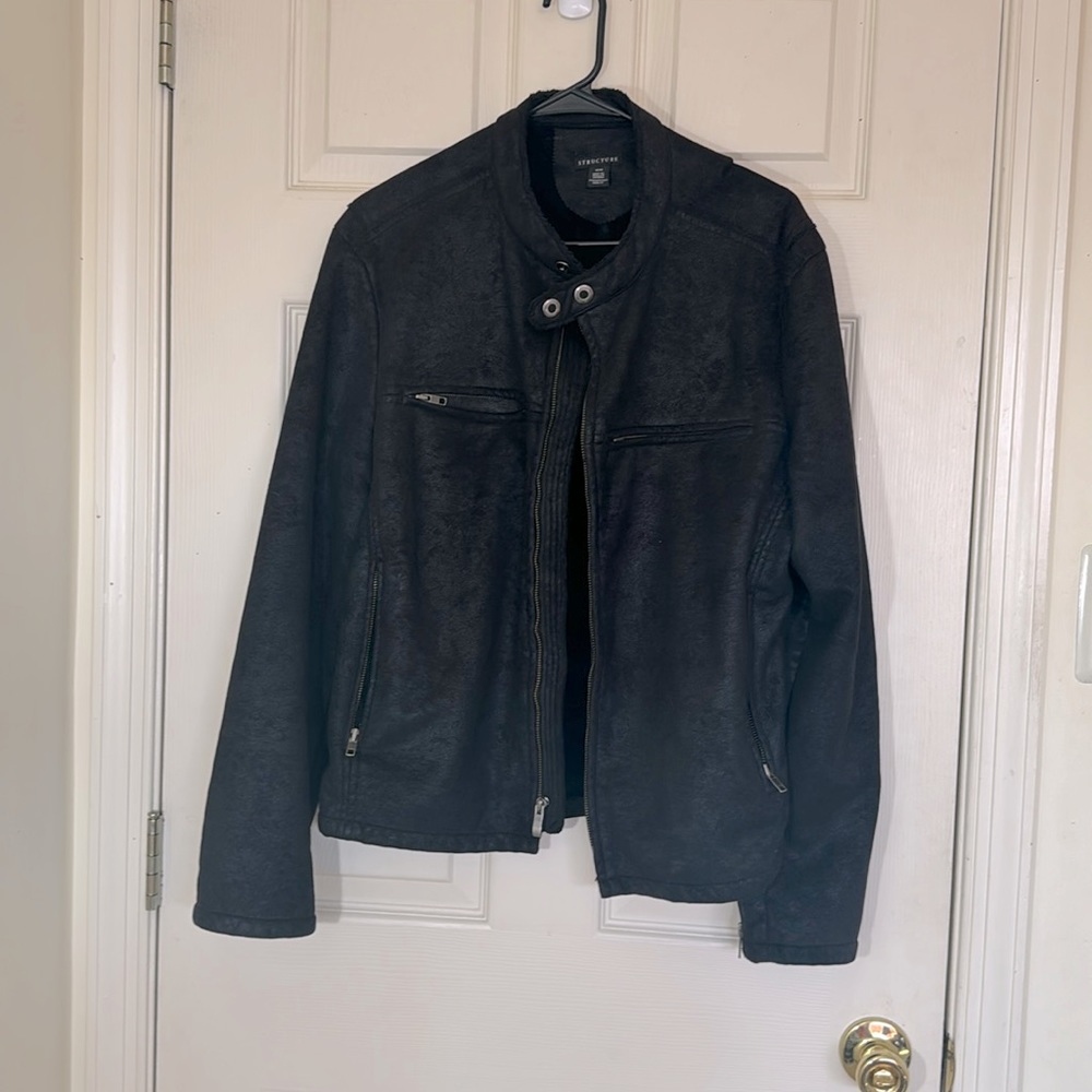 Structure Black Faux Suede Winter Jacket With Fleece Lining Size Medium / Large